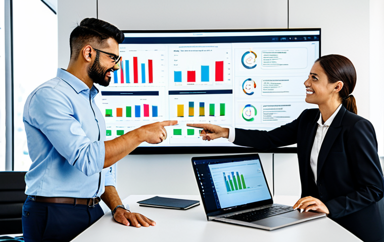 A diverse team of professionals in modest business attire, gathered around a large interactive screen displaying a user-friendly project management dashboard. They are collaborating, pointing at tasks and discussing, with laptops and notebooks open on a clean, modern conference table. The office environment is bright and organized, emphasizing seamless communication and efficient workflow. fully clothed, appropriate attire, safe for work, professional, perfect anatomy, correct proportions, natural pose, well-formed hands, proper finger count, natural body proportions, professional photography, high quality.