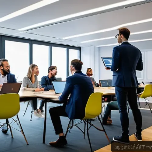 Home 27 공정관리기술자들이 선호하는 연수 및 세미나 - A modern professional seminar room in Paris, filled with diverse French-speaking project managers en...